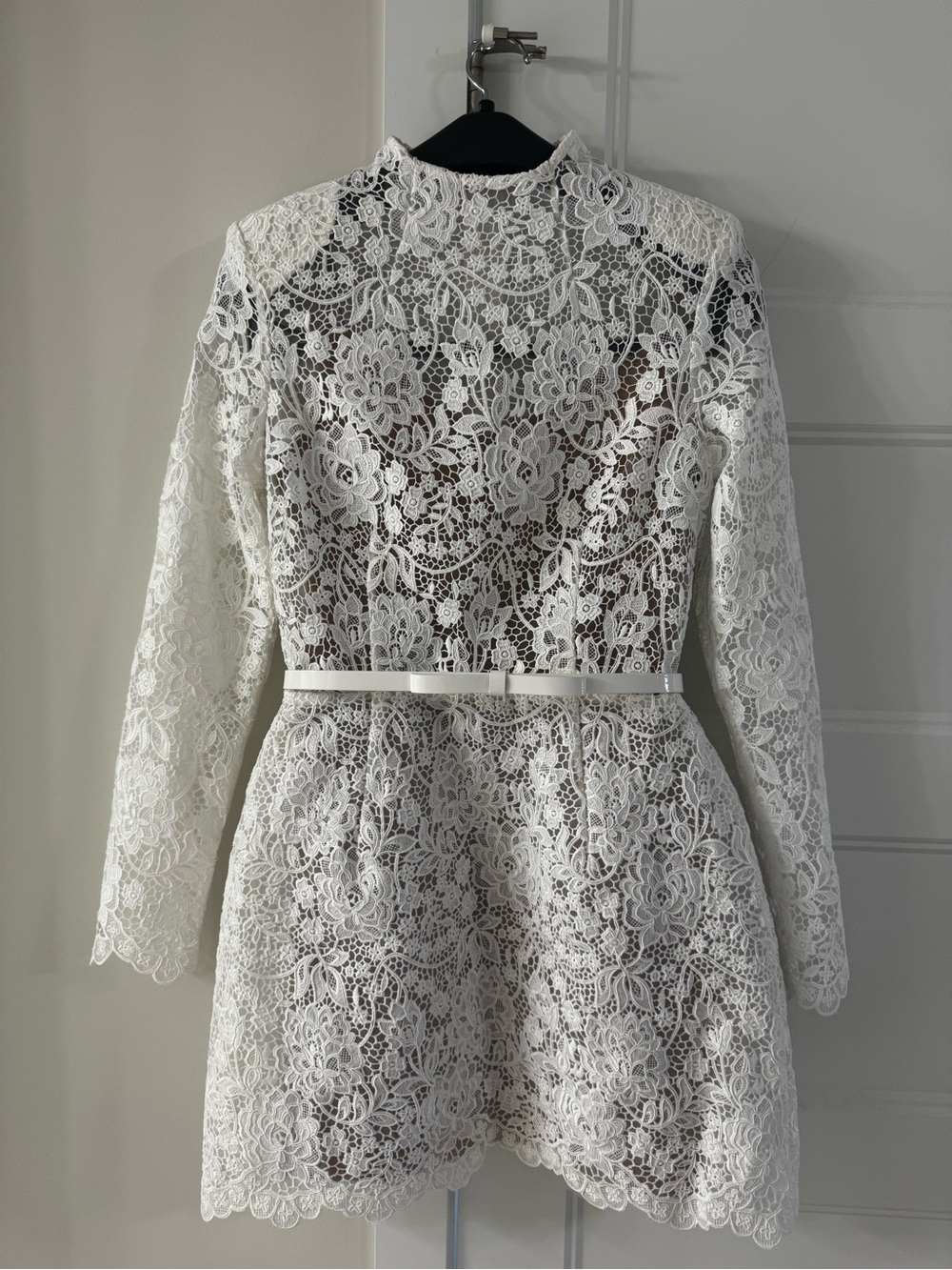 NADINE MERABI White Floral Lace Long-Sleeve Mini Dress